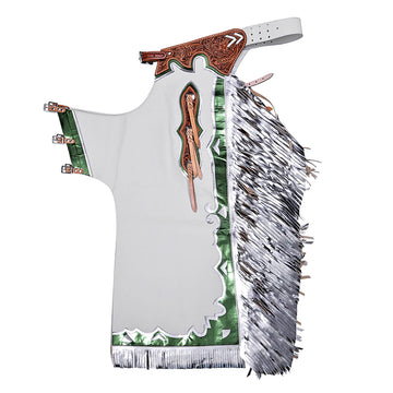 Hilason Pro Rodeo Bronc Bull-Riding Show Genuine Leather Chaps - White